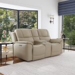 Crew Pebble Leather Power Reclining Loveseat with Console, Power Headrests & Lumbar - Image 3
