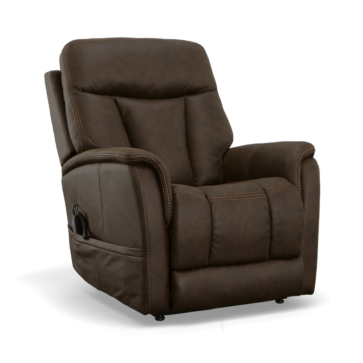 57c40942480609f102e0e4d7be7346cc Atlas Walnut Fabric Power Lift Recliner with Power Headrest & Lumbar - Image 1