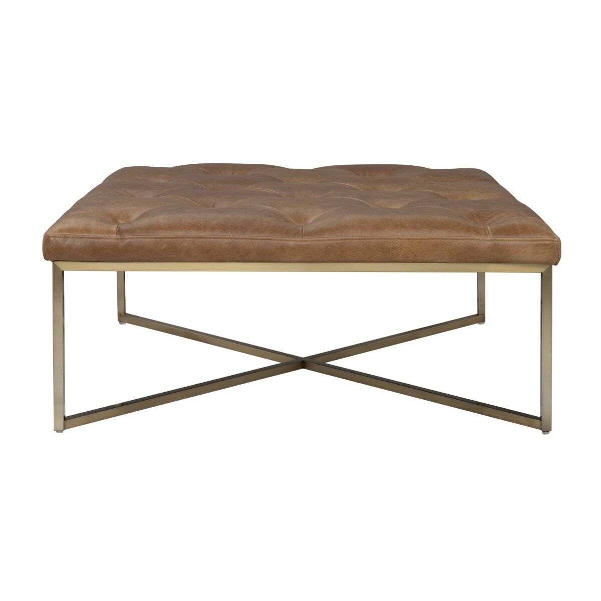 60cf43c74bfe794d24f6551b52cd5f9a Hamilton Chestnut Leather Square Upholstered Ottoman - Image 1