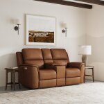 Henry Caramel Leather Power Reclining Loveseat with Console & Power Headrests & Lumbar - Image 3