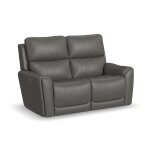 Calvin Smoke Fabric Power Reclining Loveseat with Power Headrests & Lumbar