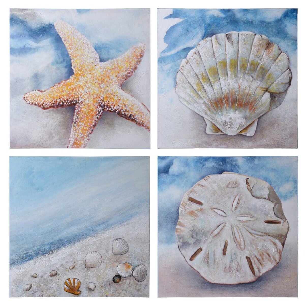 c3c3ead3e6bd44141edc91ec377868a5 Seaside Collection Set Of Four Hand Embellished Textured Canvas - Image 1