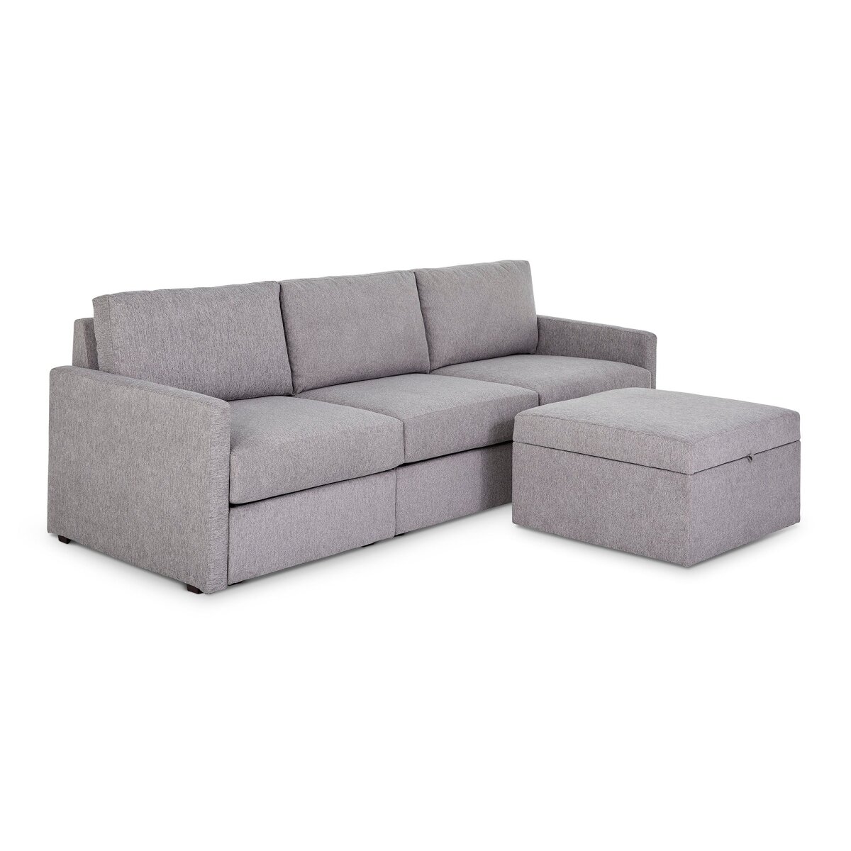 c4d3cab2f7fe158aa20e9d7db7785897 Flex Pebble Fabric Sofa with Narrow Arm and Storage Ottoman - Image 1