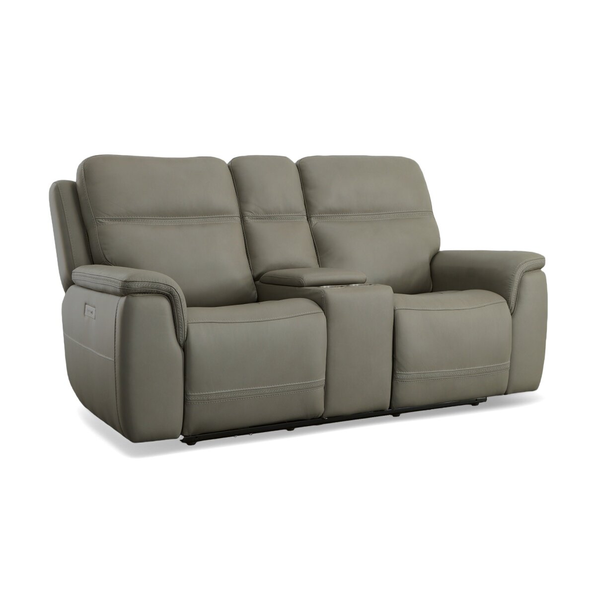 d58a3b40c18e68f8a986fa46ab882f2c Sawyer Grey Leather Pwr Recl Loveseat w/ Console, Pwr Hdrsts, Lumbar - Image 1