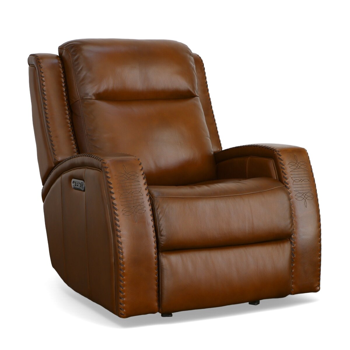 e496a18c25b298a1a49545a088c80d80 Mustang Rust Leather Power Gliding Recliner with Power Headrest - Image 1