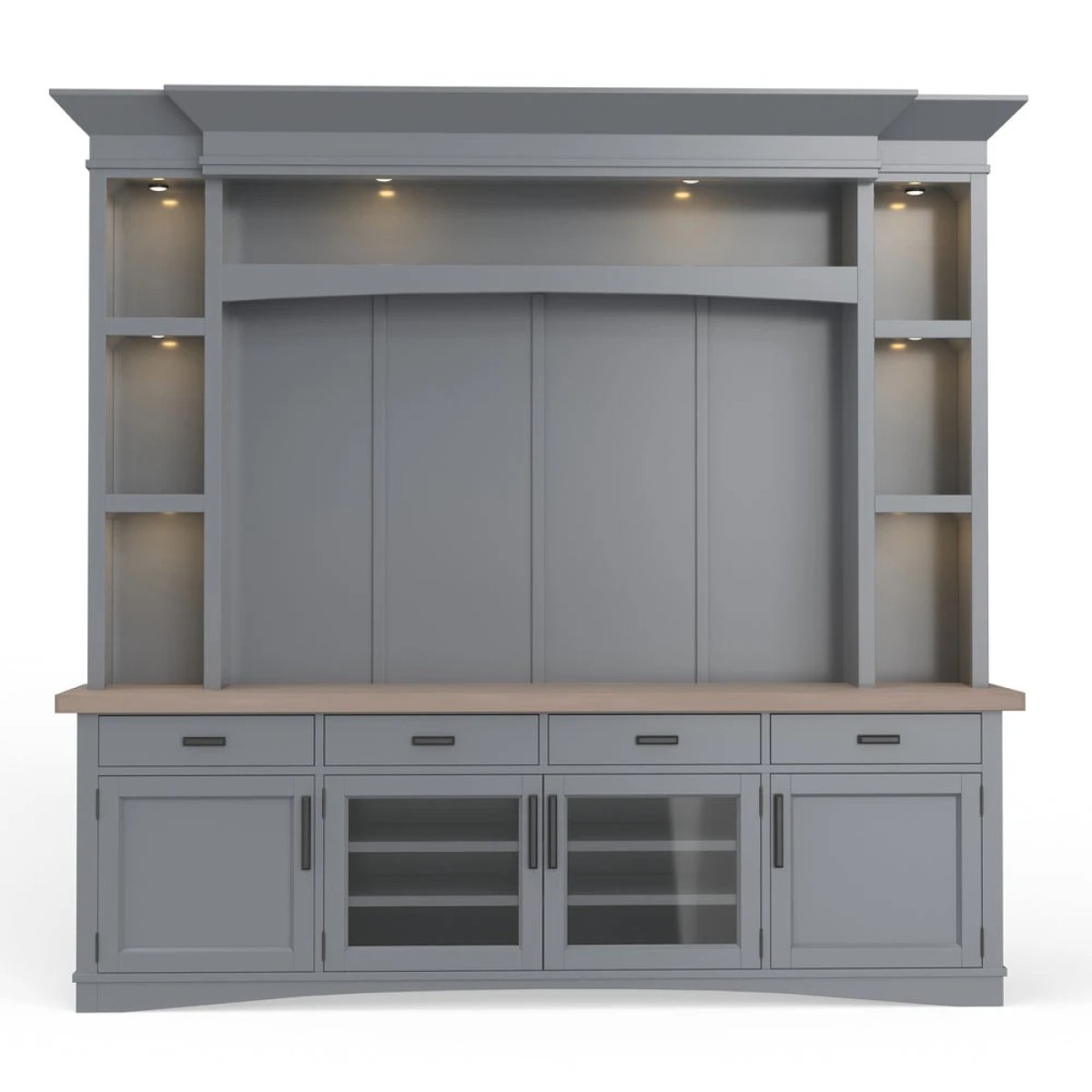 7773c835dcf614a61f8c9d5f47e82bb2 Americana Modern - Dove 92" Tv Console With Hutch, Backpanel & Led Lights - Image 1