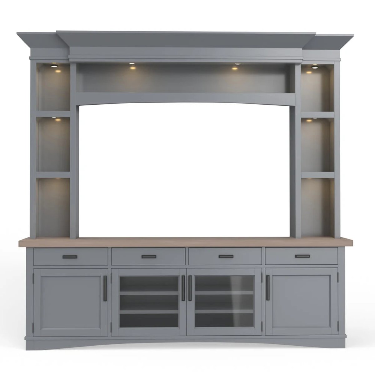 86a8937bfa868711f7f45061e8851cc6 Americana Modern - Dove 92" Tv Console With Hutch & Led Lights - Image 1