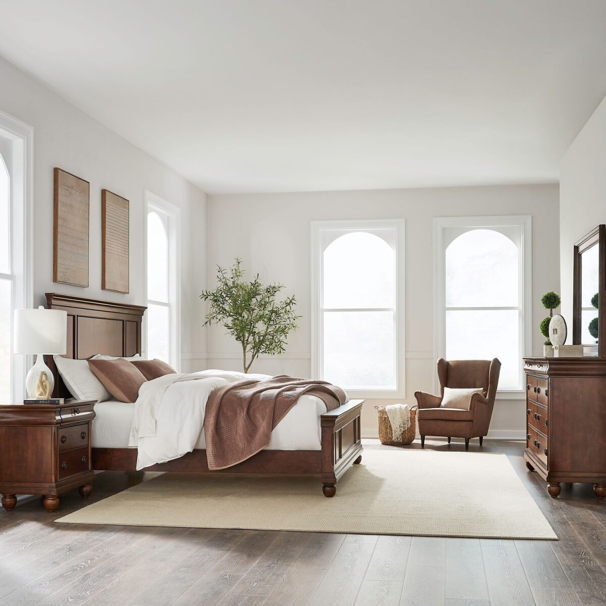 059ffdf8db11394291babe30d800b3ff King Panel Bed, Dresser & Mirror, Night Stand - Image 1