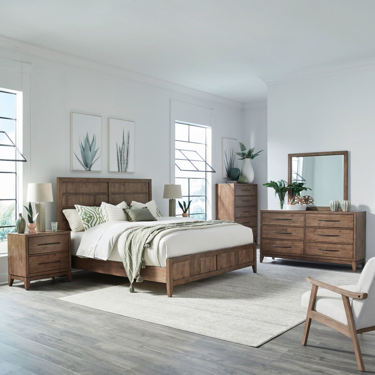 213b883334c609c6e1051aea494f9e8e King Panel Bed, Dresser & Mirror, Chest, Night Stand - Image 1
