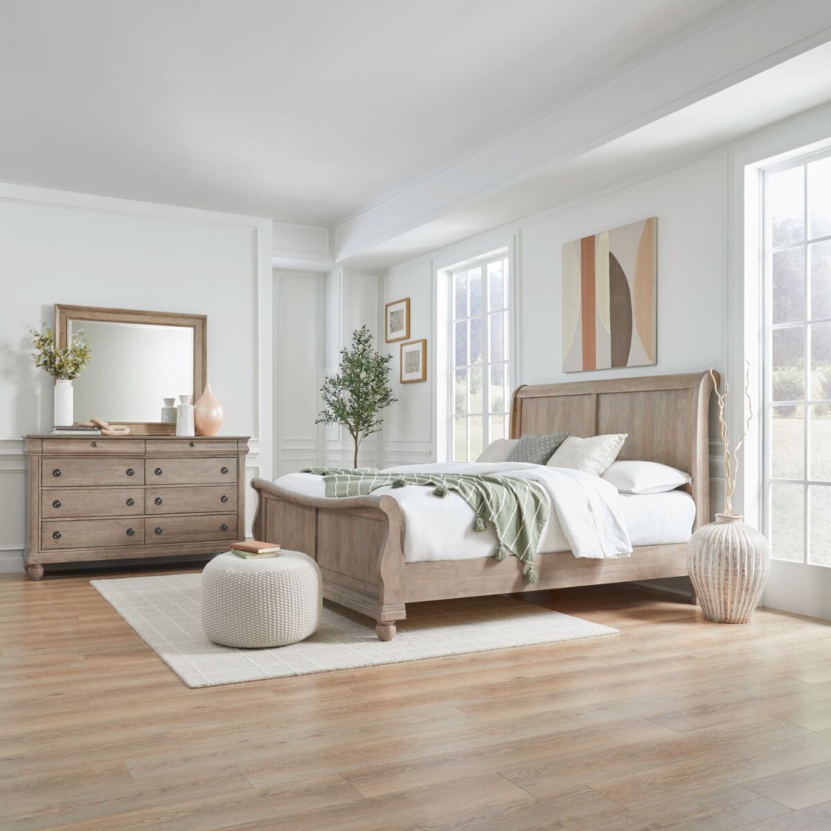 4c1bf68ce219a388182c0f28a62c859f King California Sleigh Bed, Dresser & Mirror - Image 1