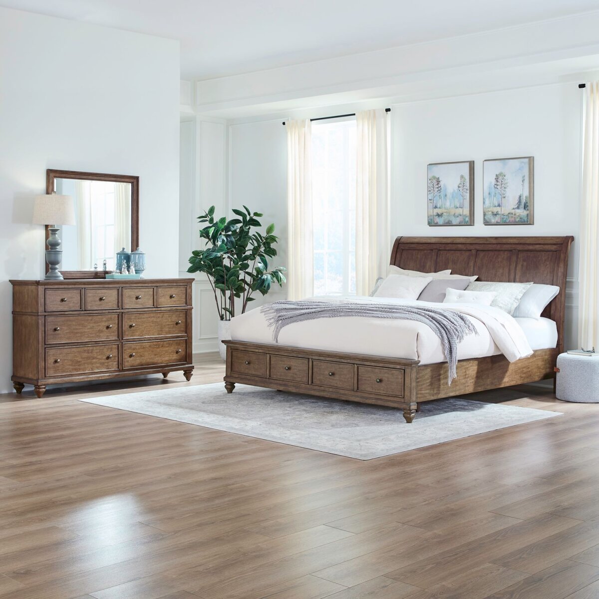 62b895c6a08364f03f2d1f588349ea10 King Storage Bed, Dresser & Mirror - Image 1