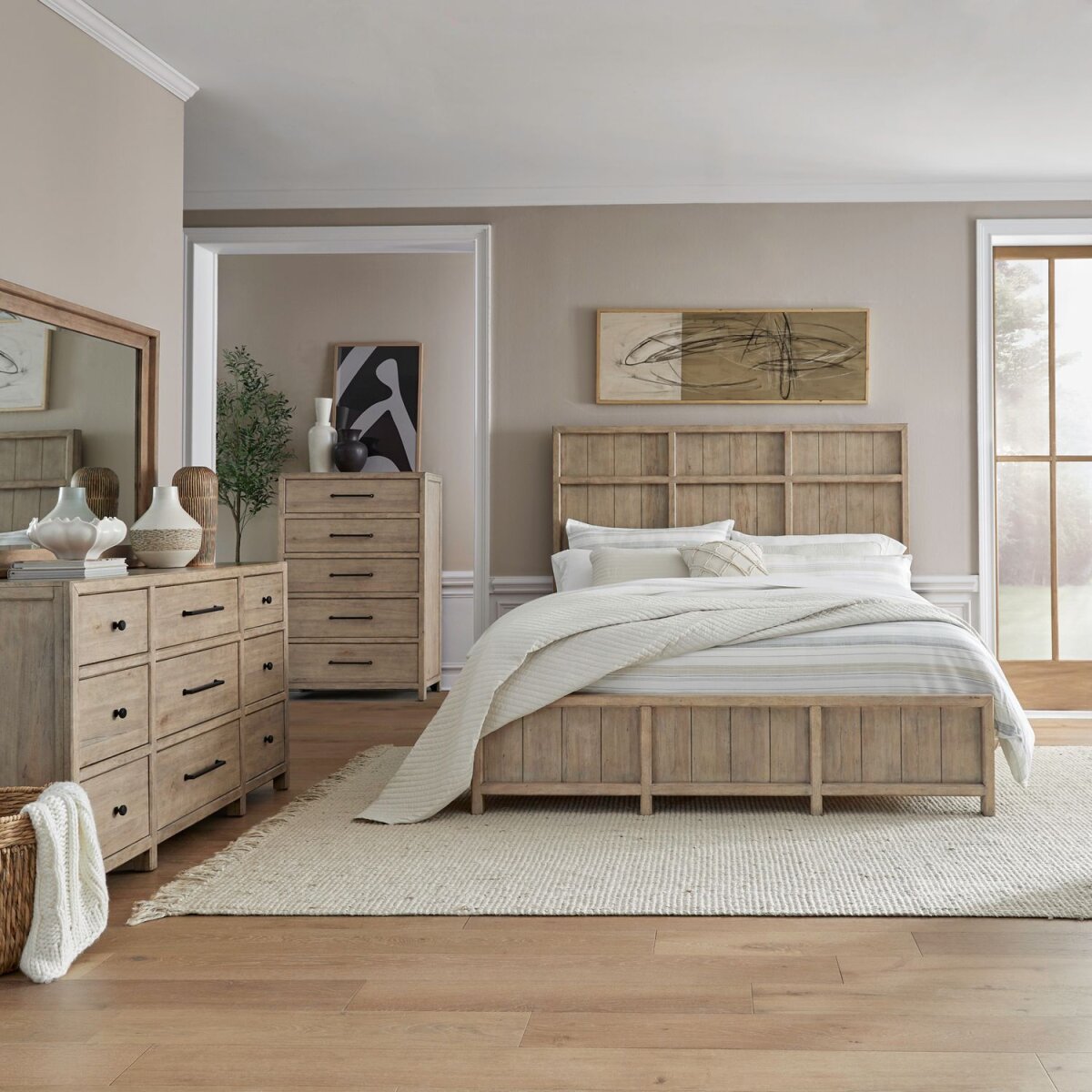 818adaf9cf3f341b728c68b6619d4c48 King California Panel Bed, Dresser & Mirror, Chest - Image 1