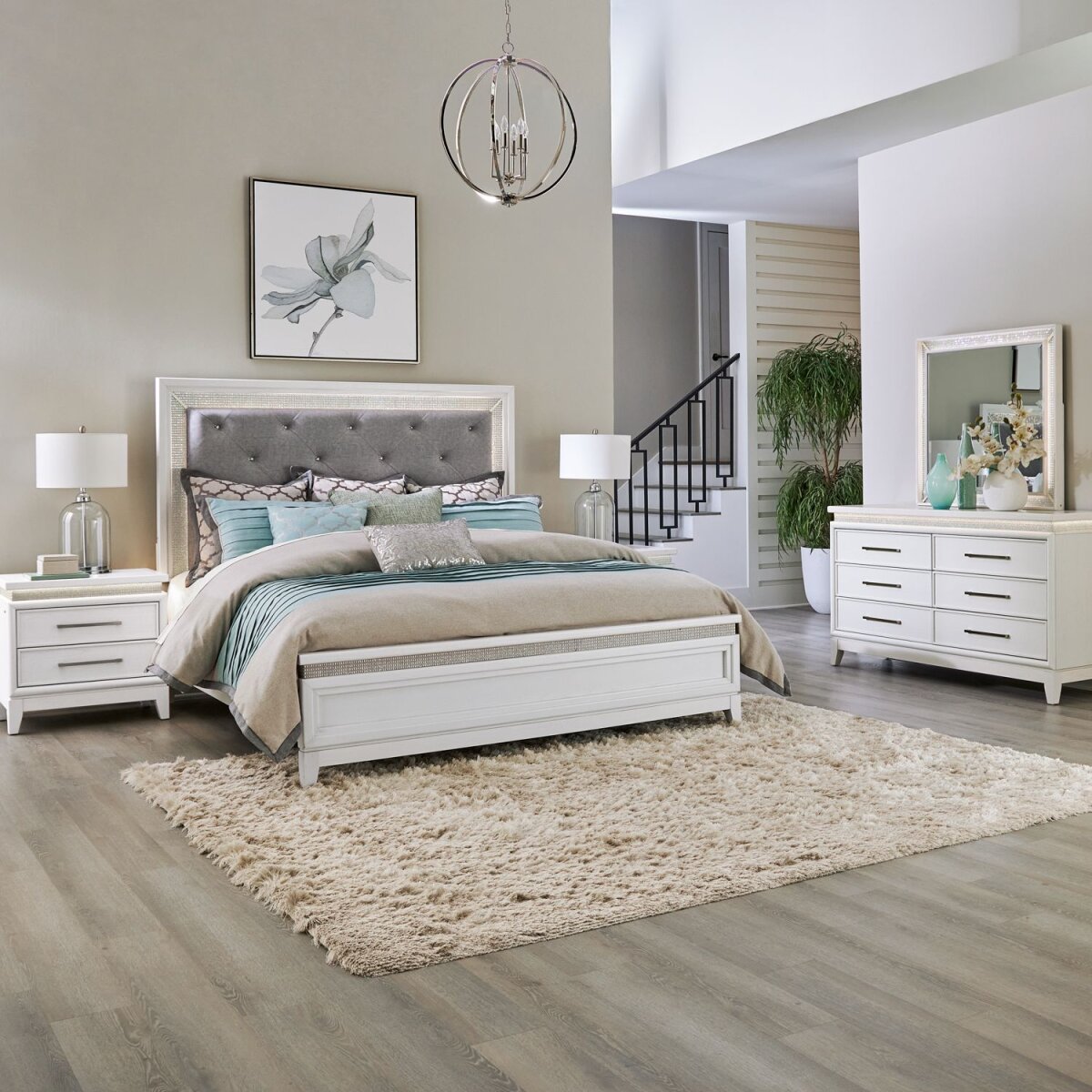 82a5937d3b2f244f12ea0063428b242d Reflections King California Uph Bed, Dresser & Mirror, Night Stand - Image 1