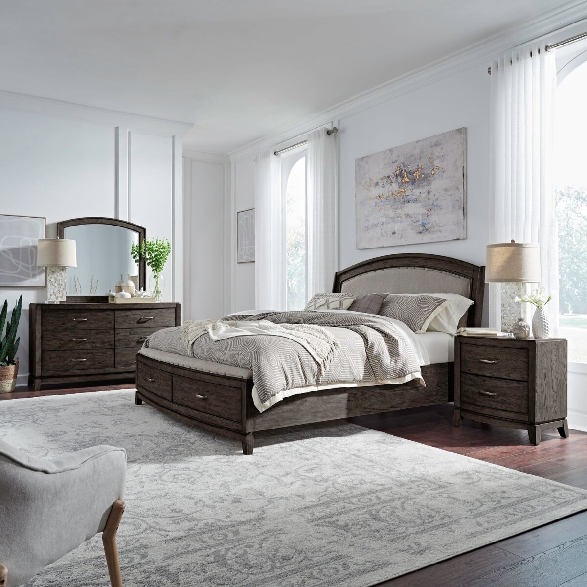 a3b34ce4868e95fd8f26332c26e7c15a Avalon Queen Uph Storage Bed, Dresser & Mirror, Night Stand - Image 1