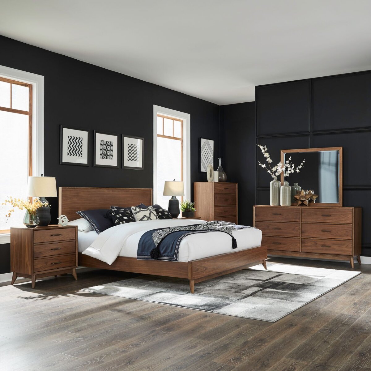 a9d21c7e89ed87140bce2ba74ecc0ee2 Queen Platform Bed, Dresser & Mirror, Chest, Night Stand - Image 1