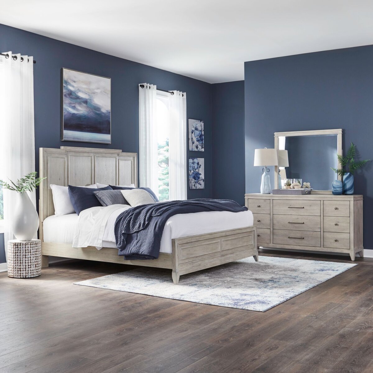 ad6ed0048e929580e40bb43abd848670 New Haven Queen Panel Bed, Dresser & Mirror - Image 1