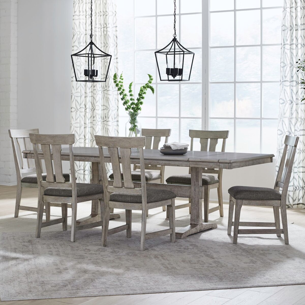 b403ad908b403a2263e9acb08dbd4873 Hallendale 7 Piece Trestle Table Set - Image 1