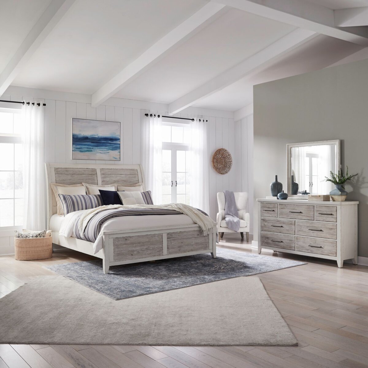 bd187570d107f6970049addfa4028c66 King California Sleigh Bed, Dresser & Mirror - Image 1