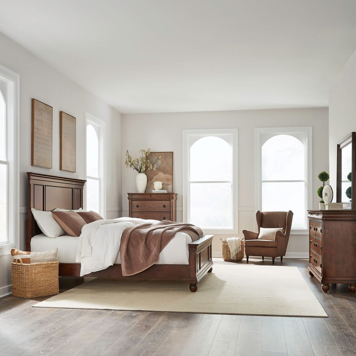 ccc25ac89764c4400aea7f05641646c6 King Panel Bed, Dresser & Mirror, Chest - Image 1