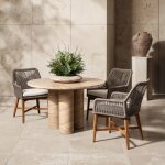 Niva 47" Outdoor Round Dining Table - Beige - Image 7