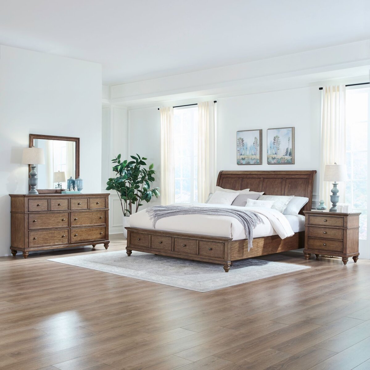 f4b21828354afa194386e472fa5212e1 King Storage Bed, Dresser & Mirror, Night Stand - Image 1