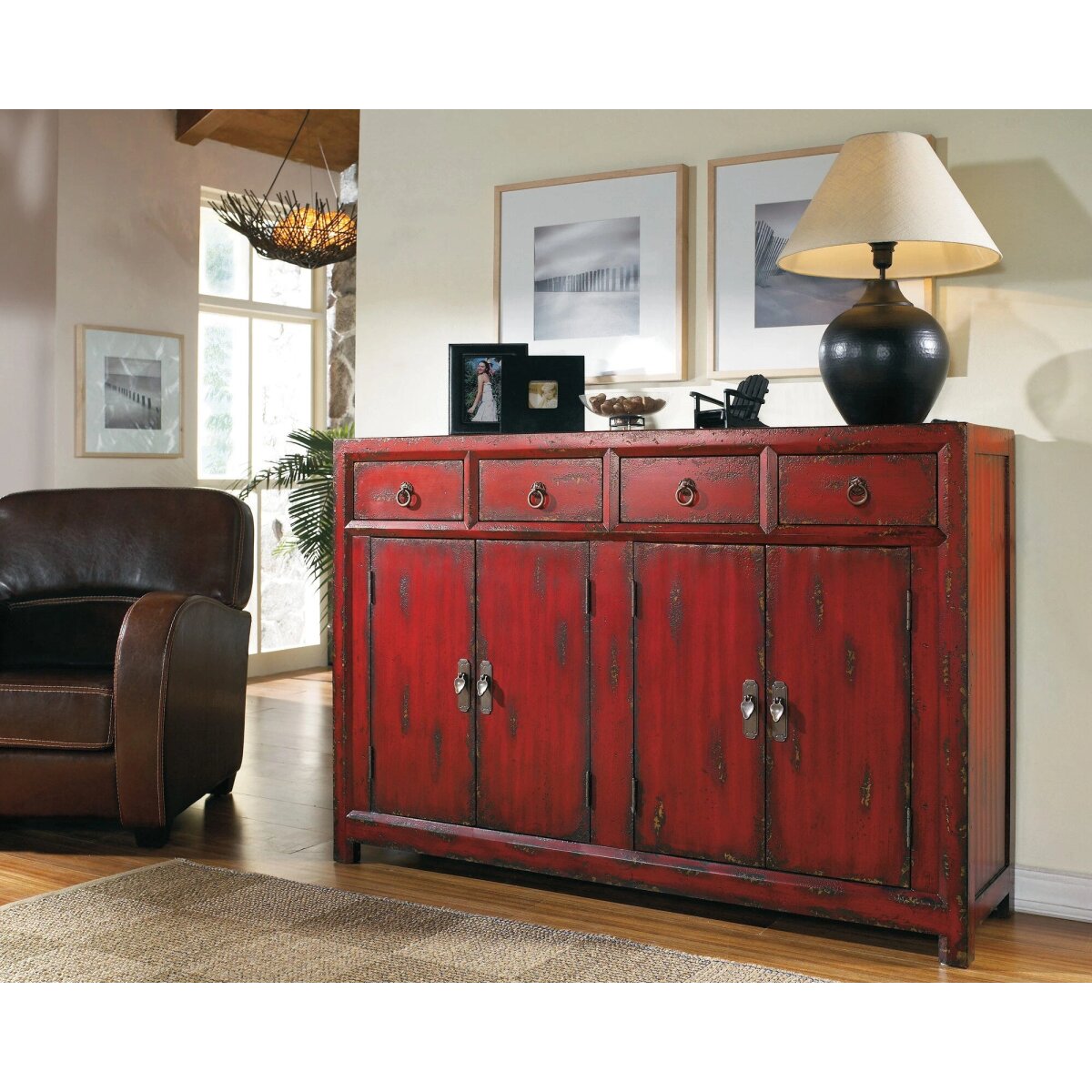 08bc4246f5d7aa60432a6c33a5c170c0 58'' Red Asian Cabinet - Image 1