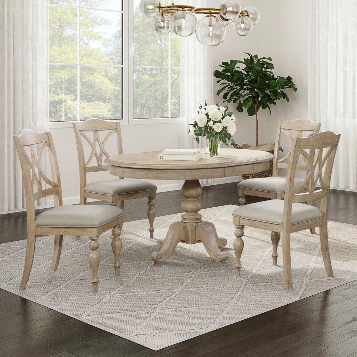 1b0305e2d87b47b63b4bdf9882b0b80b 5 Piece Pedestal Table Set - Image 1