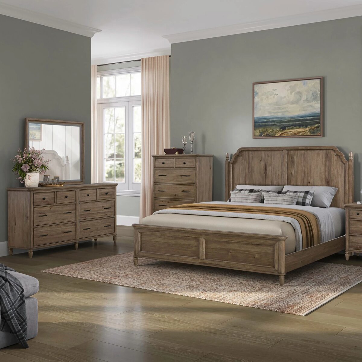 38bb1e73d3a4b1f44a8276a1f54f7a6f Queen Panel Bed, Dresser & Mirror, Chest - Image 1