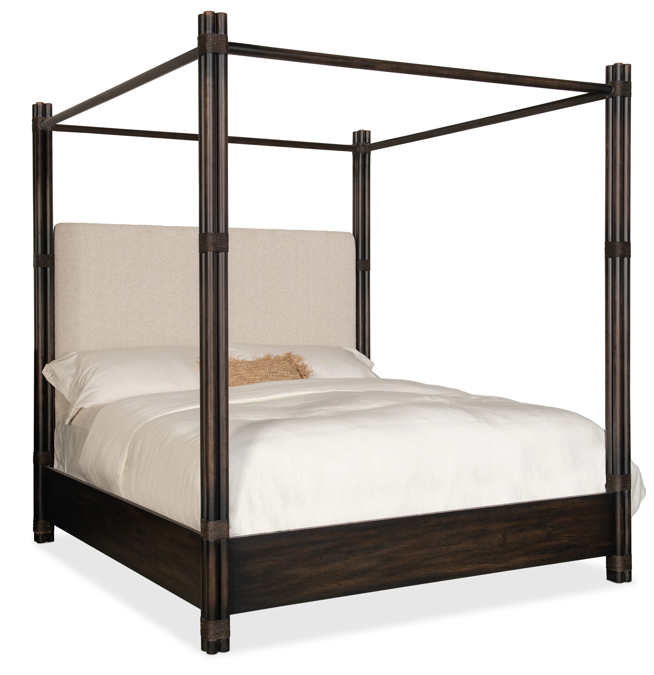 6086fa540f8f064dad8f269f2c86491c Retreat Pole Rattan Cal King Upholstered Poster Bed withCanopy - Image 1