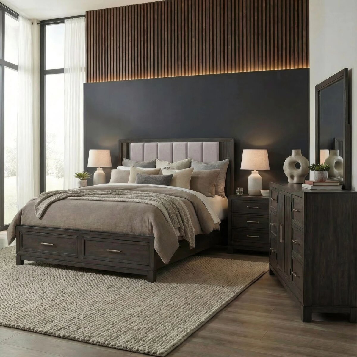 9dd326feb7fb516387a81146a387b18c Queen Storage Bed, Dresser & Mirror, Night Stand - Image 1
