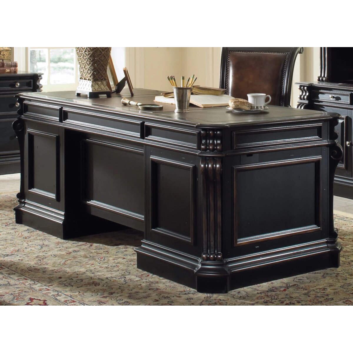 c8150f1d94a99f75a0992b3dc68e82ea Telluride 76'' Executive Desk withWood Panels - Image 1