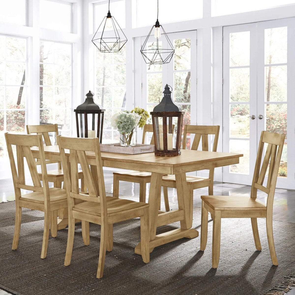 d8e135989c024c5cf6fd6deda99a5953 7 Piece Trestle Table Set - Image 1