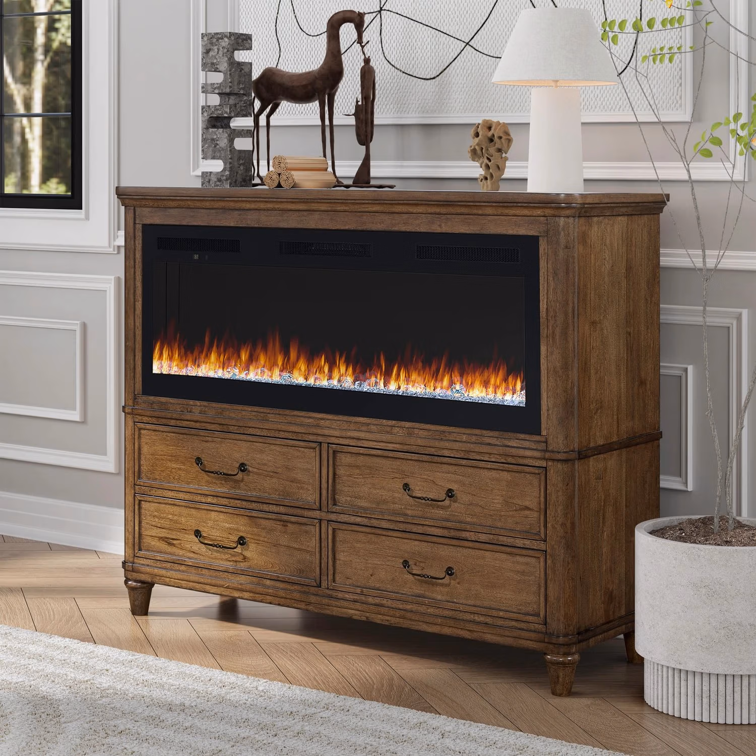 5010c6f06051273dbb8eeaaf4a2a31ea Fireplace TV Consoles 336 2 Drawer Chest w/ Fire FTS - Image 1