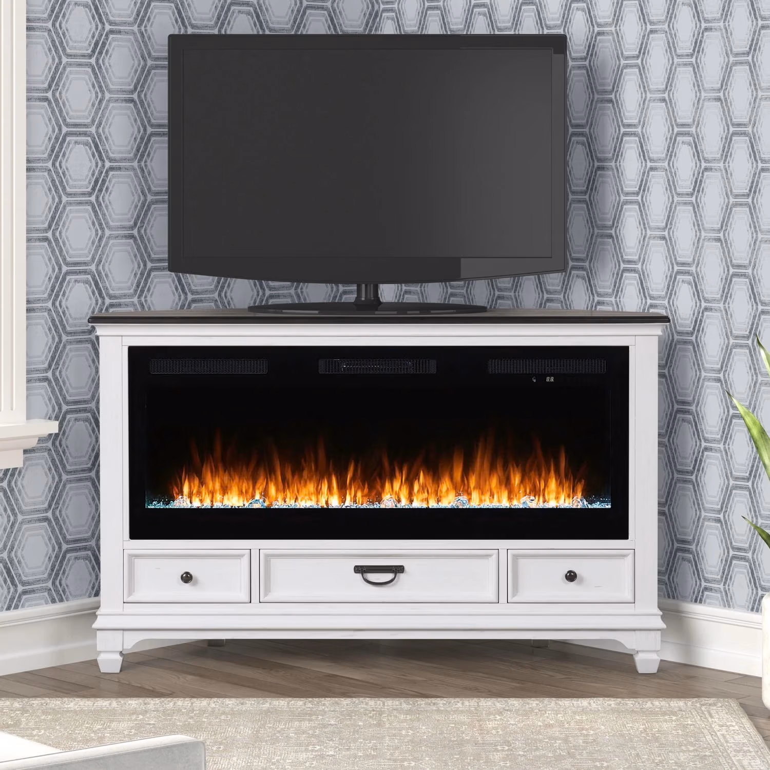 733fea25779687571fe8acc9cca754a8 Fireplace TV Consoles 417 58 Inch Corner Console w/ Fire FTS - Image 1