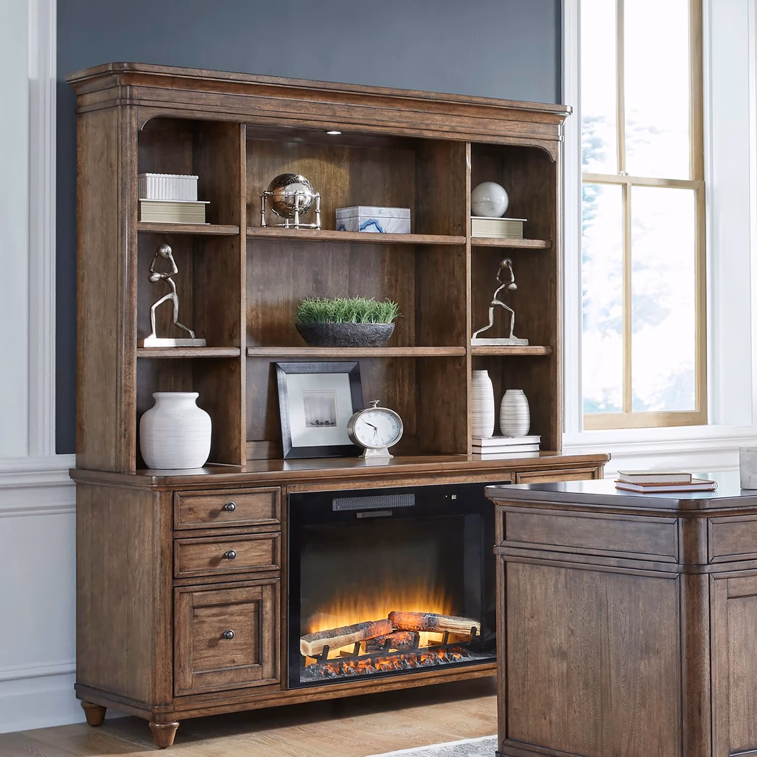 75e0da385d96b32d74af8679234d807b Fireplace TV Consoles 336 Fire Credenza w/ Hutch FTS - Image 1