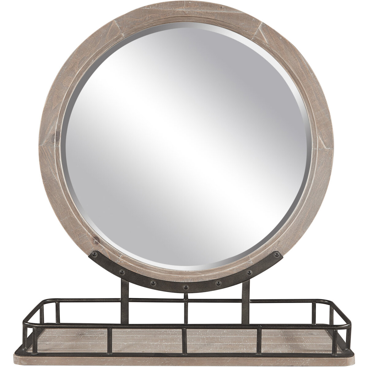 8c9e05be4296e4732cfab4ddff5befa4 Foundry Round Mirror W/ Metal Base - Image 1