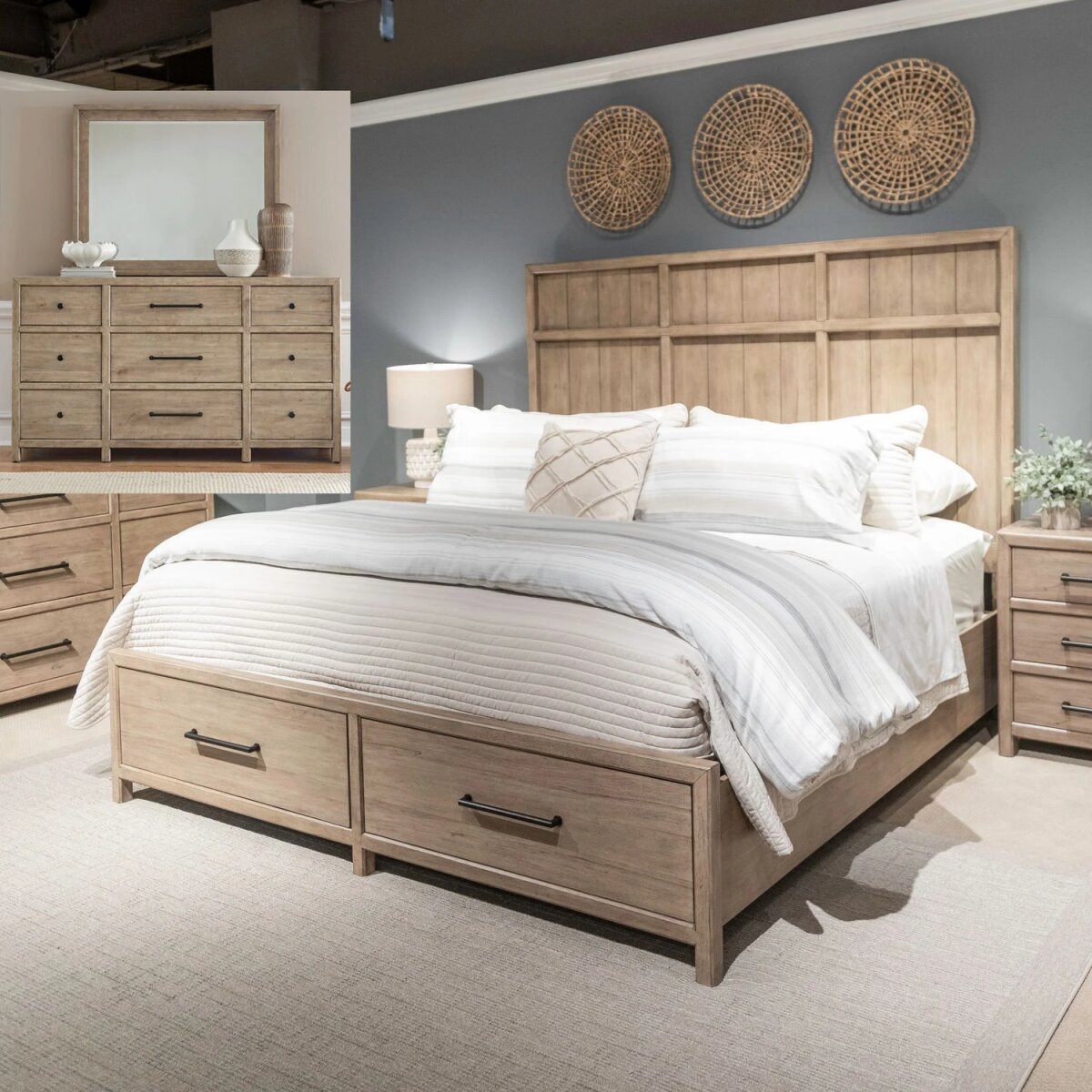 e024d2a93fbd3580140ed3f502126d82 Proximity Place Queen Storage Bed, Dresser & Mirror - Image 1