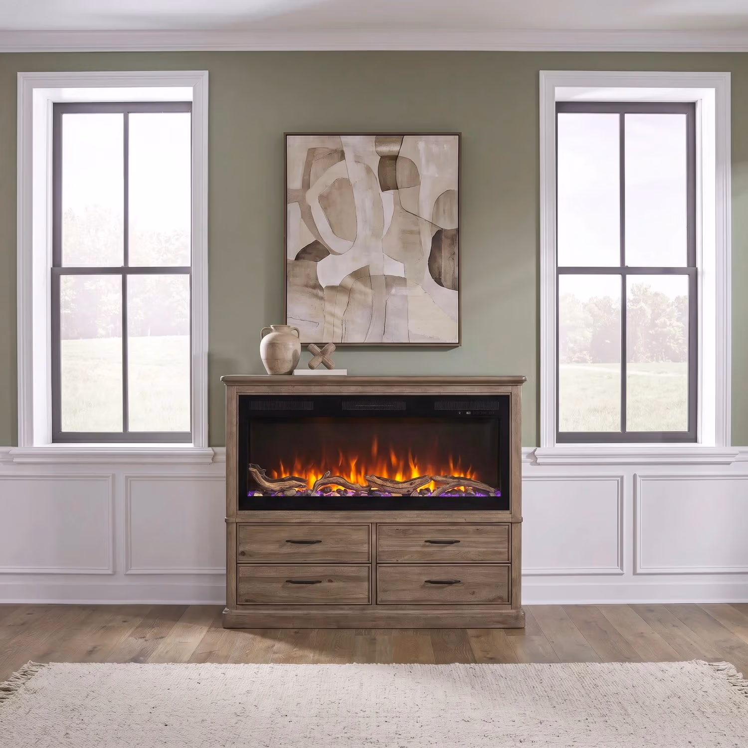 ef47c4a9c47fdd17f0daba1e7dc80488 Fireplace TV Consoles 866 4 Drawer Chest w/ Fire FTS - Image 1