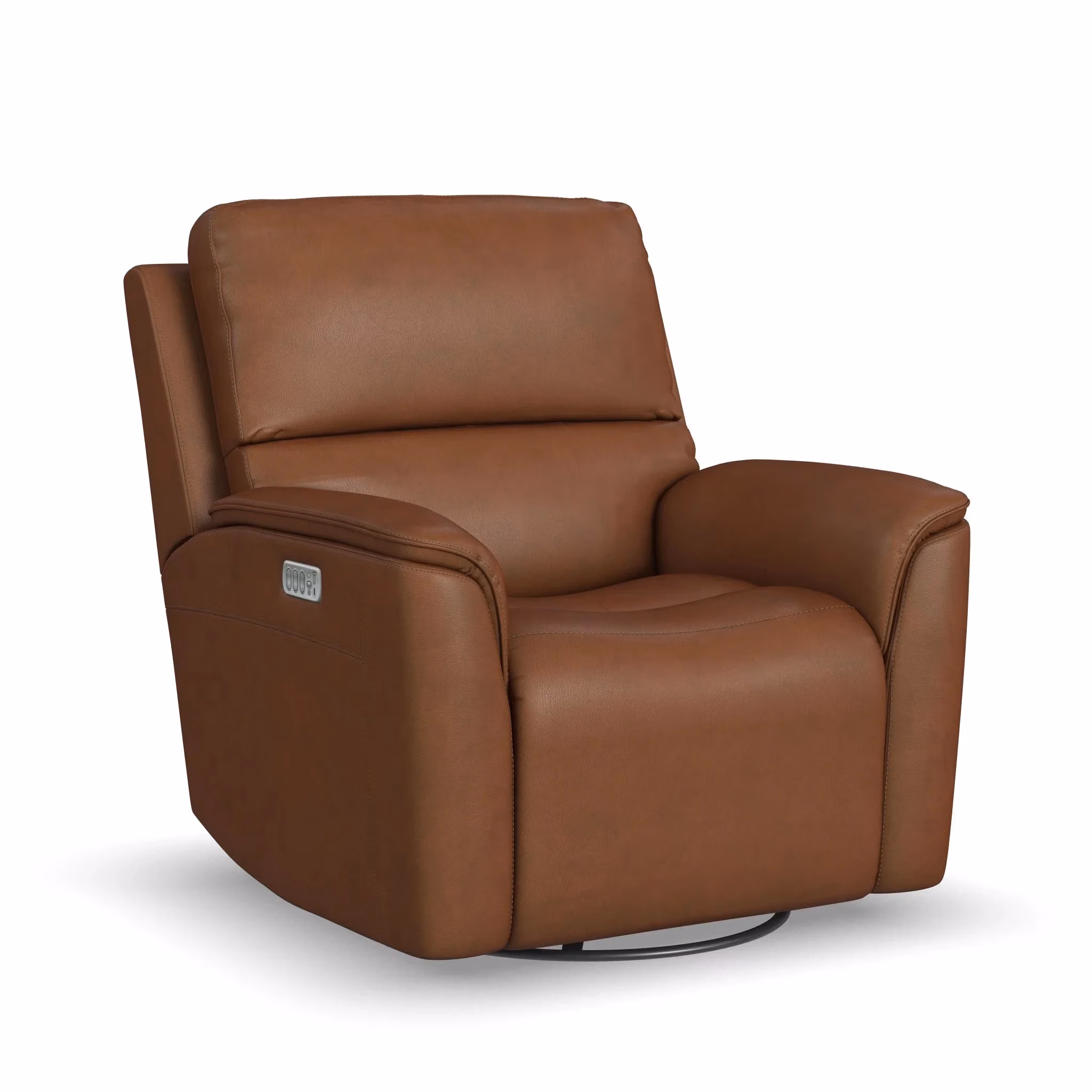 f5f08ab5b5a8cf6ee711353ef20dcb2b Henry Caramel Leather Power Swivel Gliding Recliner with Power Headrest, Lumbar, Heat & Massage - Image 1