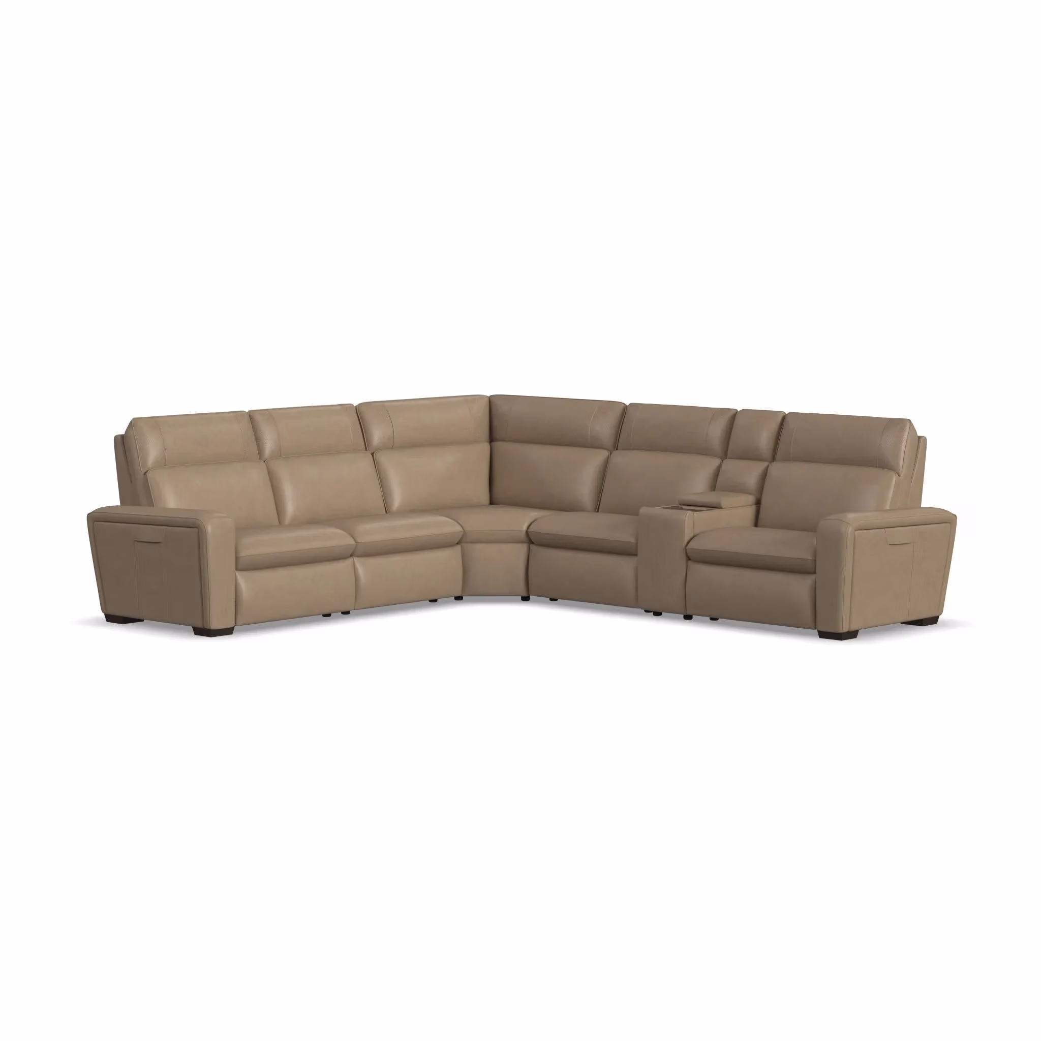 03b82620c313f305bee6faafd43be089 Sense Greige Leather Power Reclining Sectional with Power Headrest, Lumbar & Pulse - Image 1