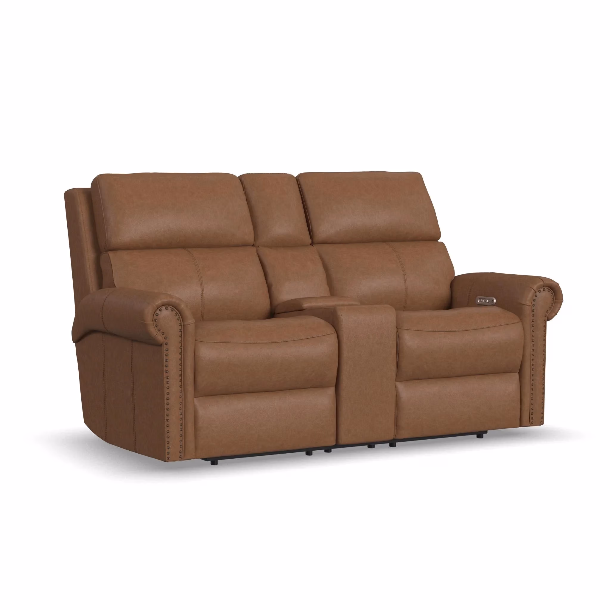 6bdf02301a10f94e2dc51f6300dd29bf Bernard Leather Power Reclining Loveseat with Console, Power Headrests & Lumbar - Image 1