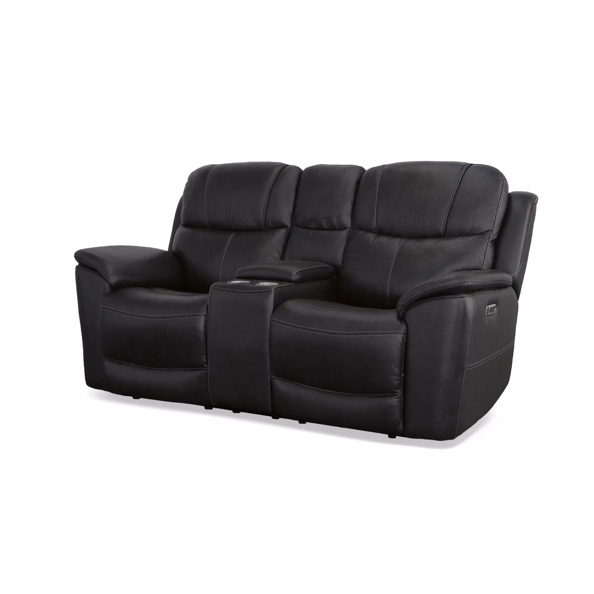 ceef623c83aa2b40252ea8c41763cbfb Crew Raven Leather Power Reclining Loveseat with Console, Power Headrests & Lumbar - Image 1