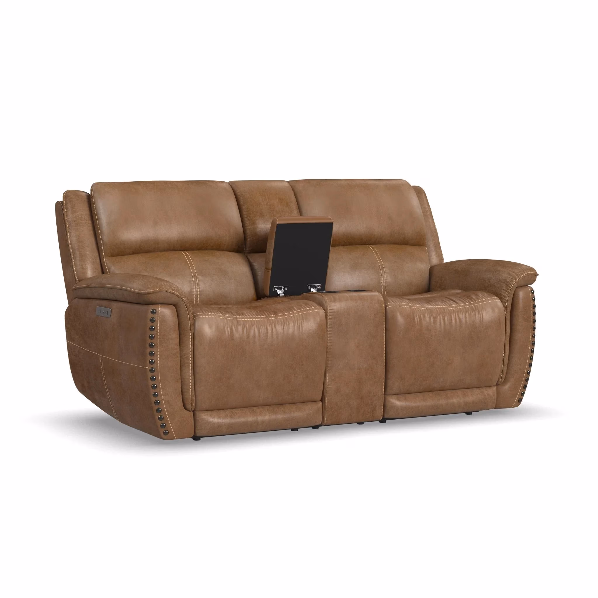 d3396880f77e6c94d43cea288a084866 Beau Silt Fabric Power Reclining Loveseat with Console & Power Headrests - Image 1