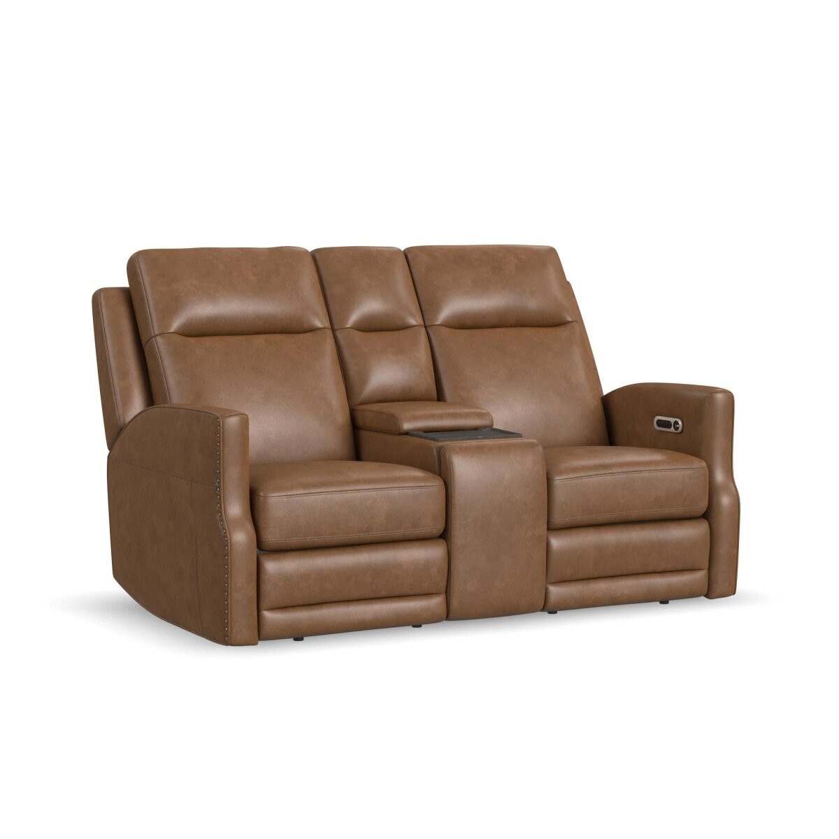 d6987c7ea7020537457fcb2fd21b6972 Maxwell Cedar Leather Power Reclining Loveseat with Console, Power Headrests and Lumbar - Image 1