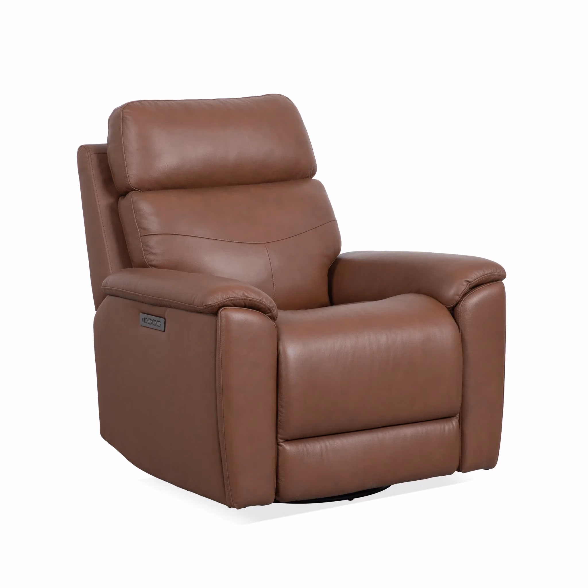 e29b1ca5a56f9f65d881481b4fb66971 Refined Hickory Leather Perfect Match Power Swivel Gliding Recliner with Power Headrest & Lumbar - Image 1